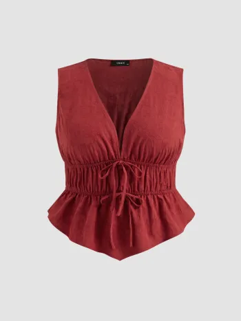 Chemise en coton 100% à col V et nœud avant, froncée Curve & Plus