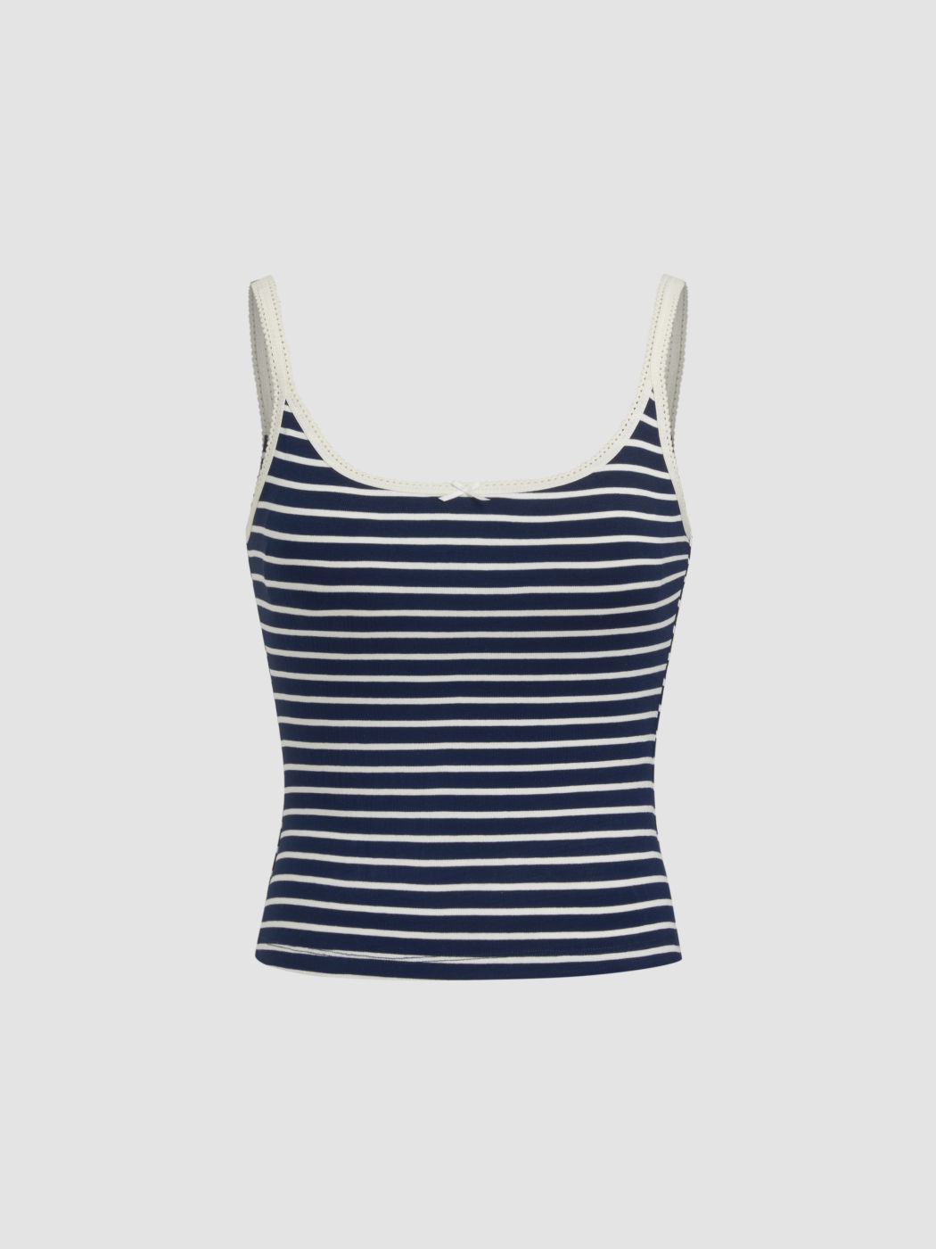 Jersey Stripe Bowknot Lace Trim Contrasting Binding Cami Top