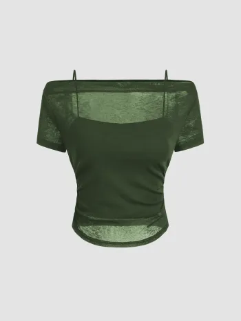 Off-shoulder Ruched Short Sleeve Tee & Cami Top