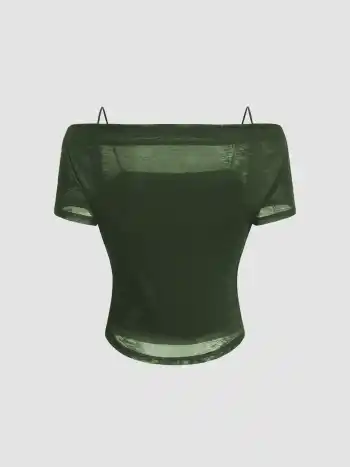 Off-shoulder Ruched Short Sleeve Tee & Cami Top