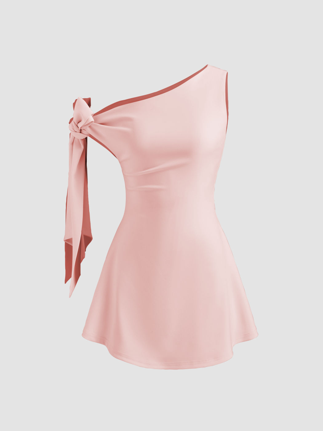 Asymmetrical Neck Knotted Mini Dress