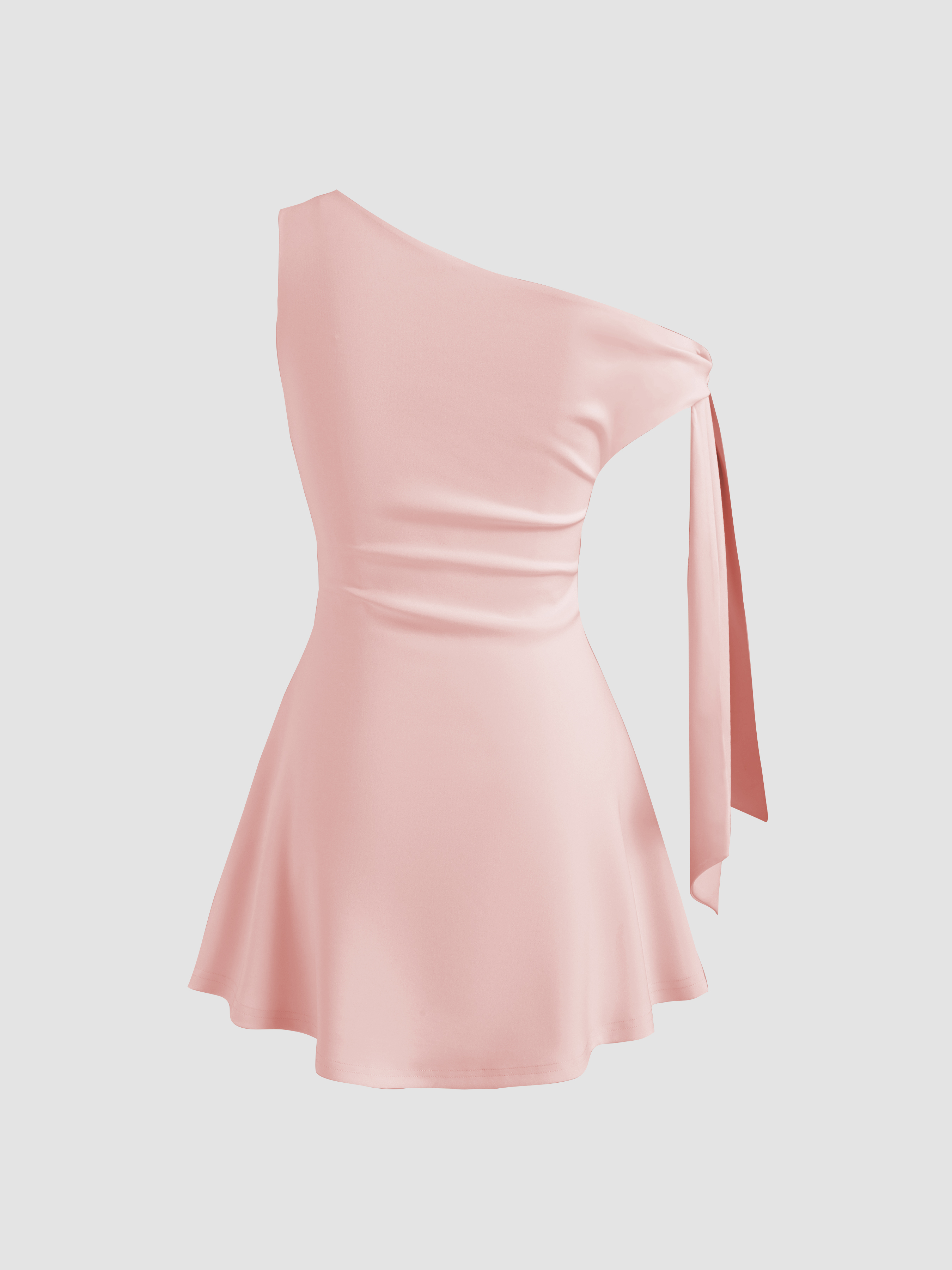 Knit Fabric Asymmetrical Neck Knotted Mini Dress For Daily Casual Date Coffee Shop