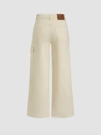 Cider Denim Low Rise Solid Bowknot Pocket Wide Leg Jeans