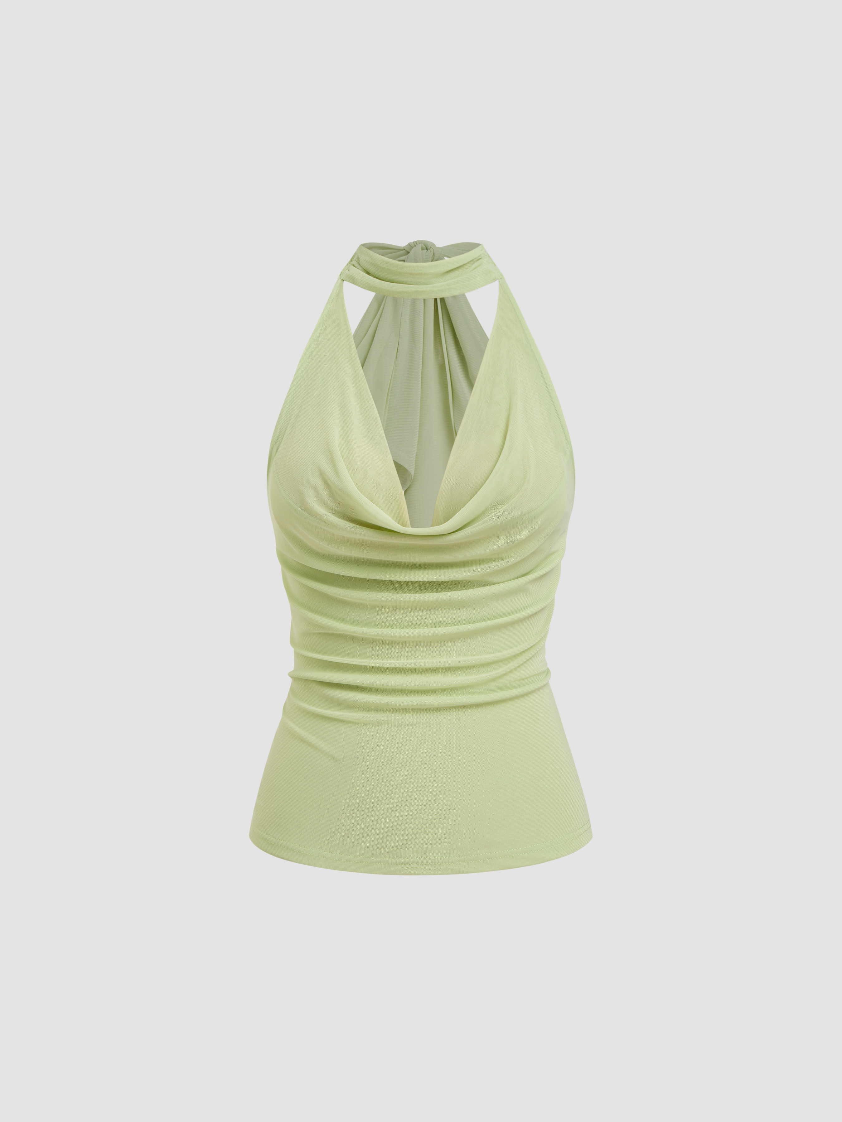 Mesh Halter Neck Ruched Tank Top