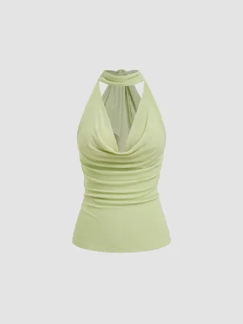 Halter Neckline Ruched Cami Top With Scarf