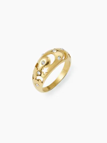18K vergoldeter Edelstahlring mit Sternen, Mond und Strass