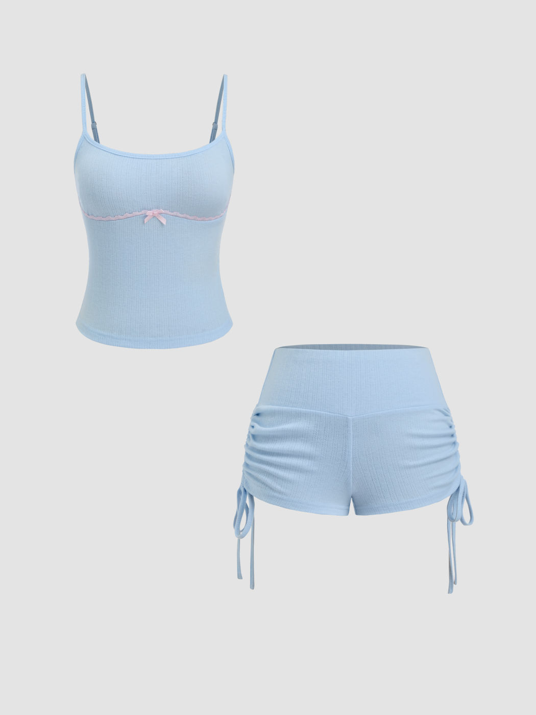 U-neckline Texture Bowknot Cami Top & Mid Rise Drawstring Leggings Loungewear Set