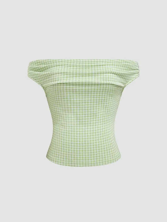 Knit Fabric Mid Rise Gingham Ruched Capri Leggings For Daily Casual