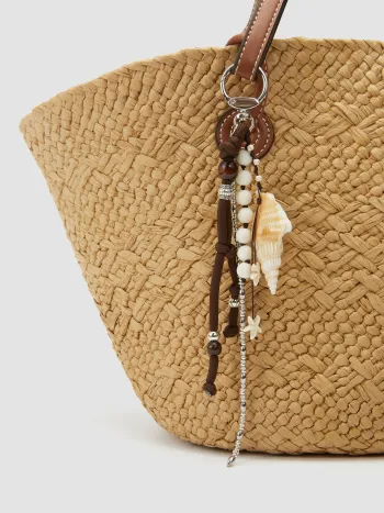 SHELL & STARFISH & BEAD & WOVEN ROPE BAG CHARM