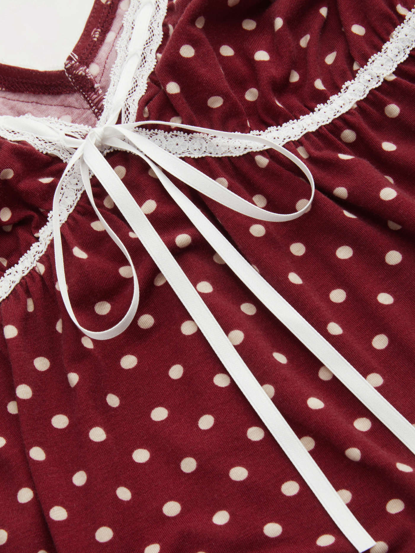 Woven V-neck Polka Dot Lace Trim Bowknot Mini Dress For School Daily Casual