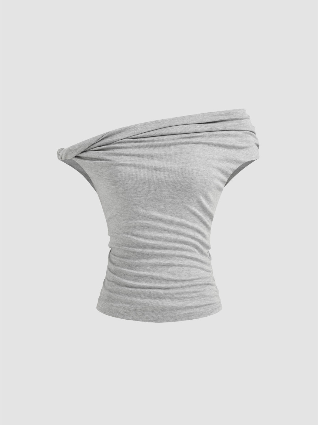 Asymmetrical Neck Ruched Short Sleeve Top