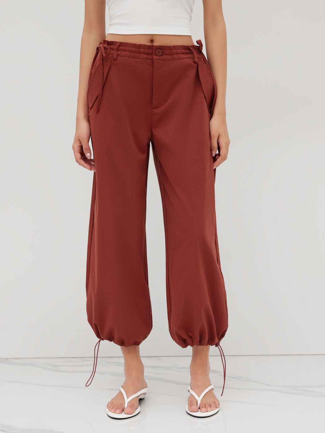 Low Rise Knotted Drawstring Cropped Cargo Pants