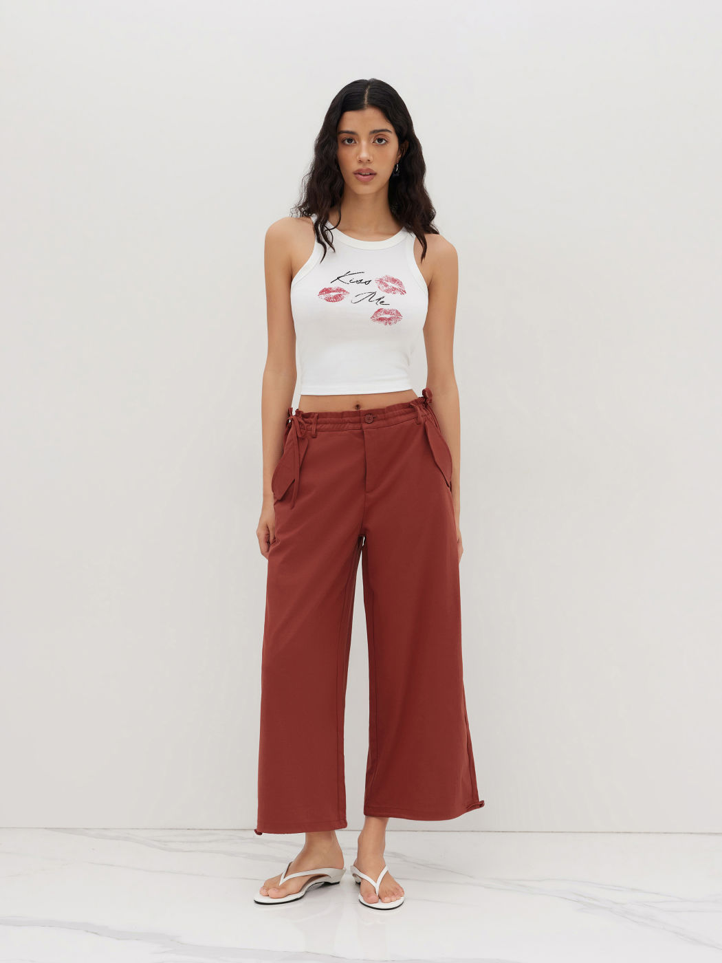 Low Rise Knotted Drawstring Cropped Cargo Pants