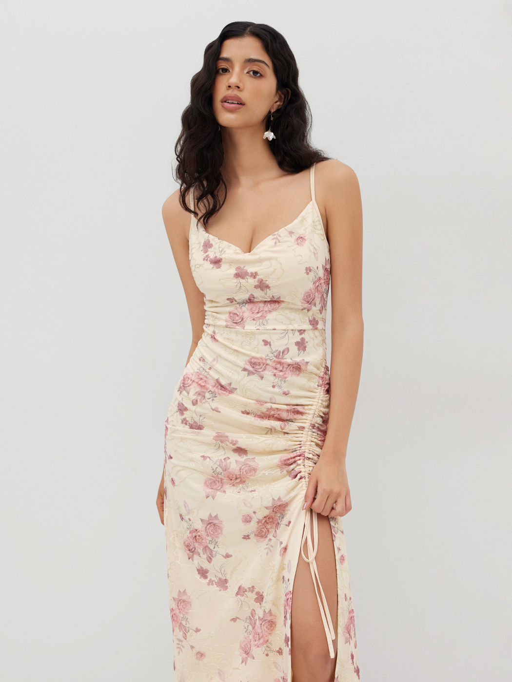 Florales Maxikleid mit Mesh-Sweetheart-Bodice, Reißverschluss und Ruched-Design