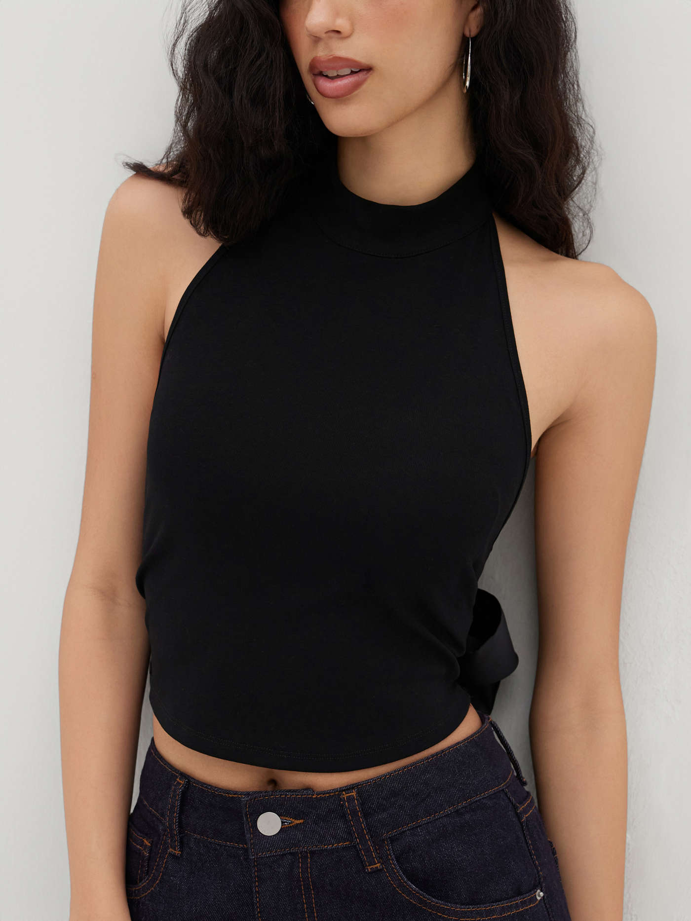 Satin Tie Back Bowknot Backless Crop Top