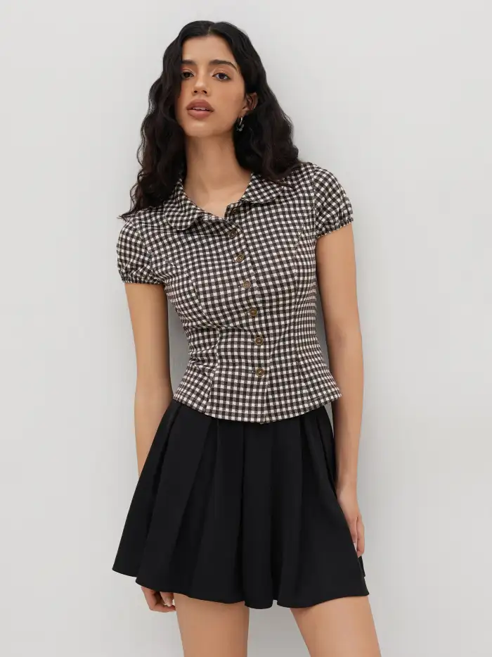 Mandarin Collar Ruched Split Top