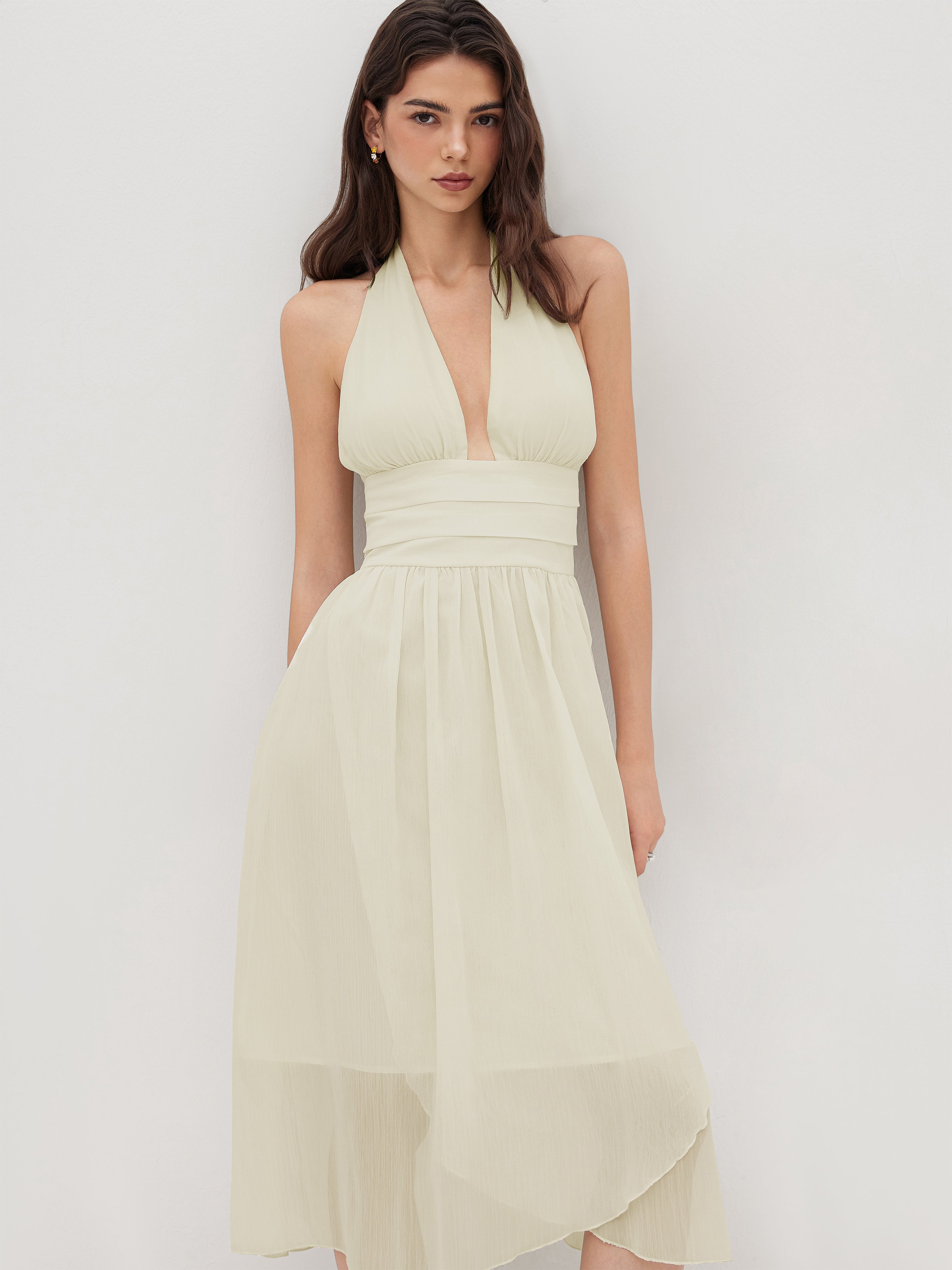 Party Dress For Party New Years Holiday Dress Chiffon Chiffon Halter  Neckline Ruffle Maxi Dress For Date Party/Clubbing