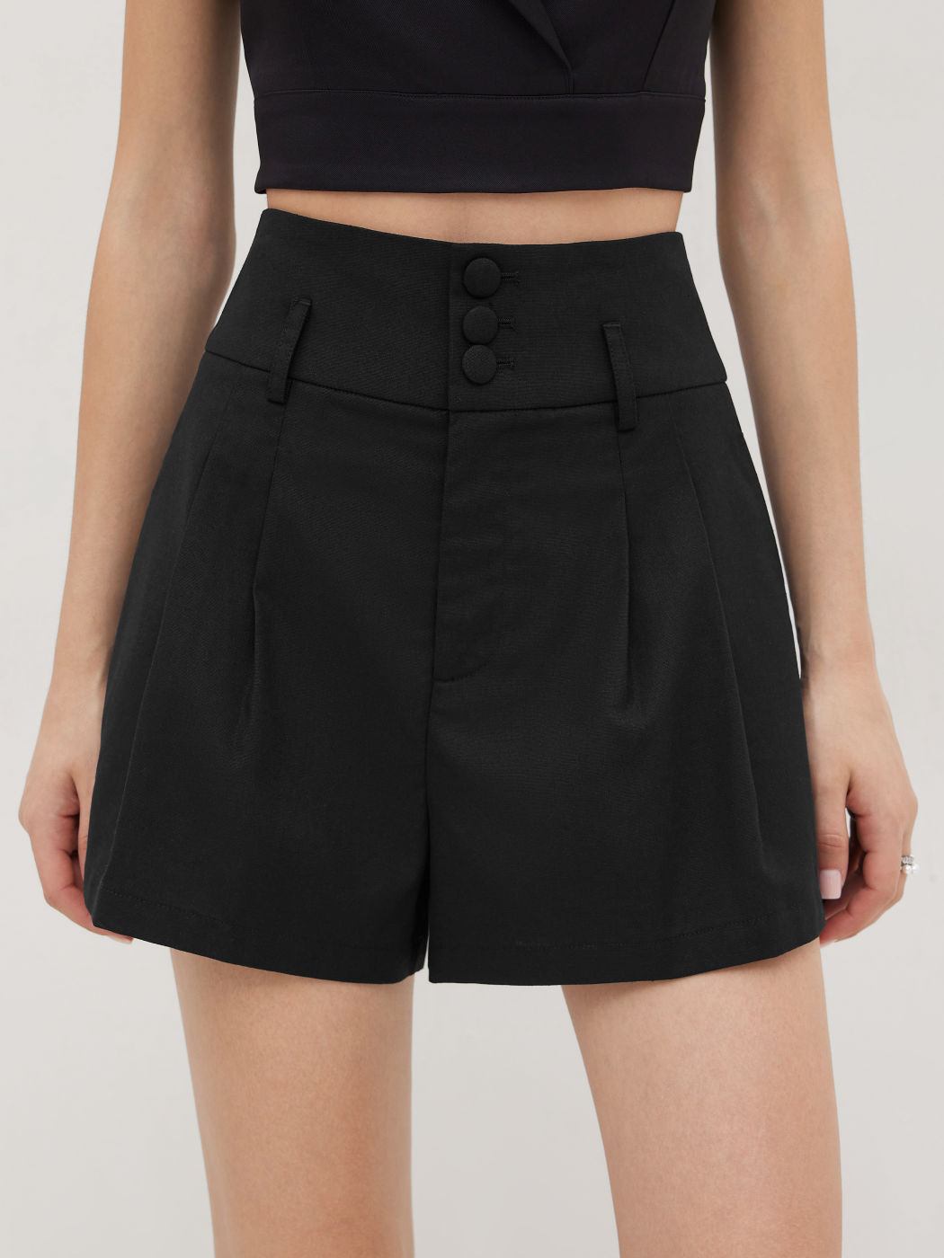 Leinen-Hochbund-Shorts