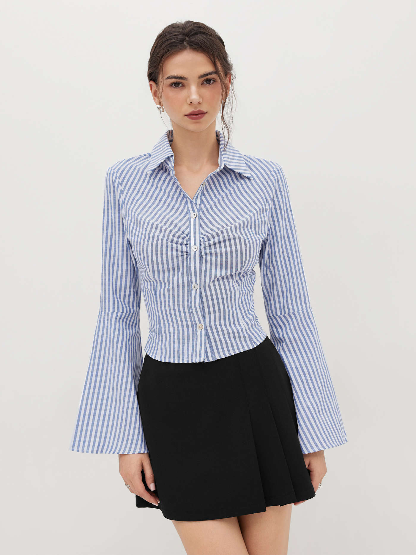 Half Zip Pleated Blouse