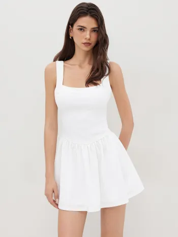 Square Neck Ruffle Mini Dress