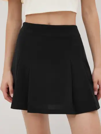Corduroy Mid Rise Solid Pleated Mini Skirt
