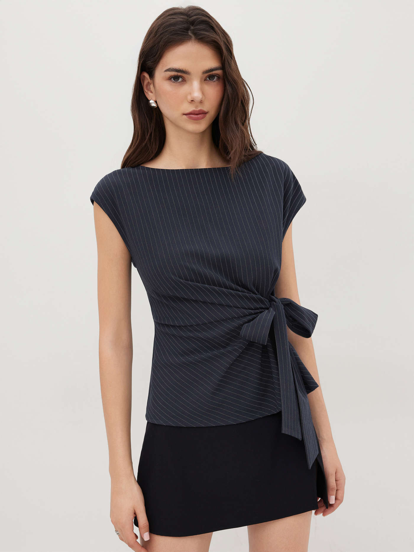 Haut XXL rayé à col bateau et nœud