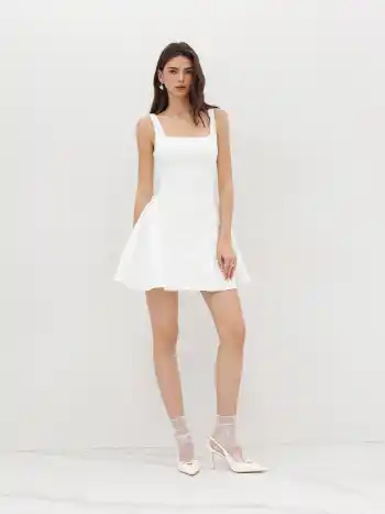 Jacquard-U-Halslinie Blumen-Rückenlos Schleife Mini-Kleid