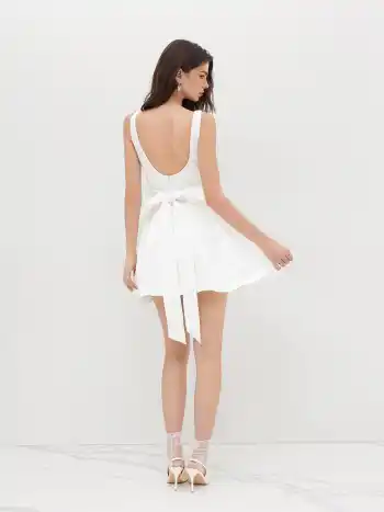 Jacquard U-neckline Floral Backless Bowknot Mini Dress