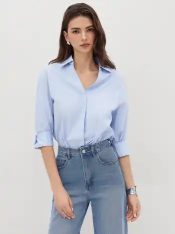100% Baumwolle Kragen Roll-up Ärmel Shirt-Bodysuit