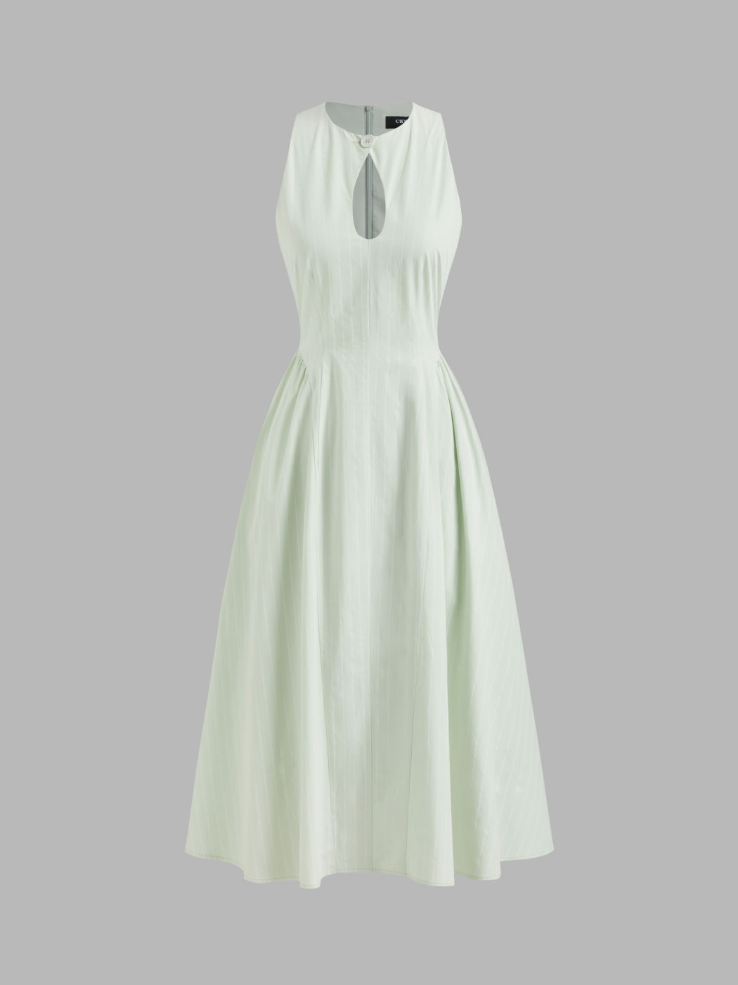 Cotton-blend Round Neckline Stripe Cut Out Ruffle Hem Midi Dress