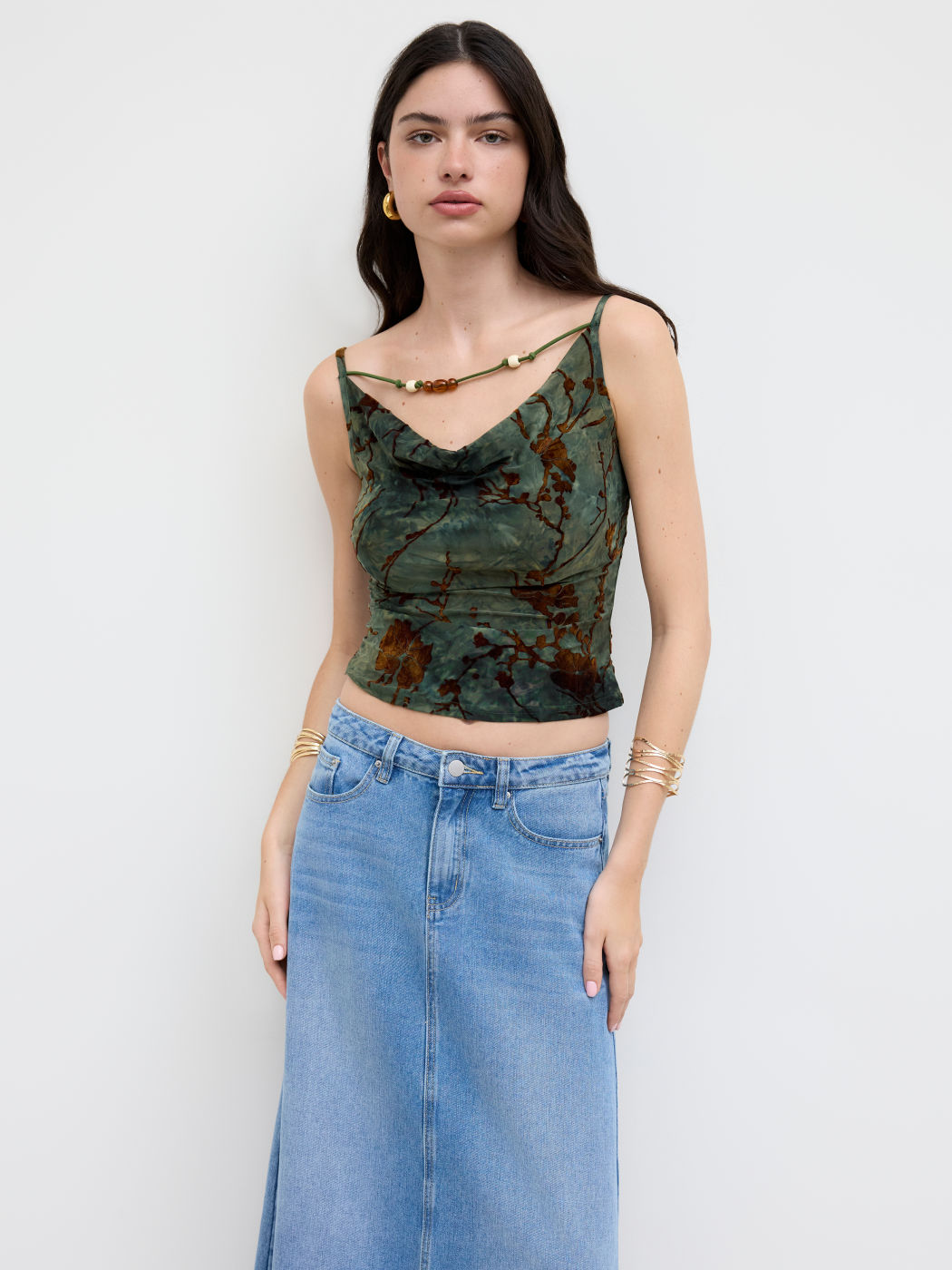 Cowl Neck Floral Flower Crop Tops & Camis Blouse