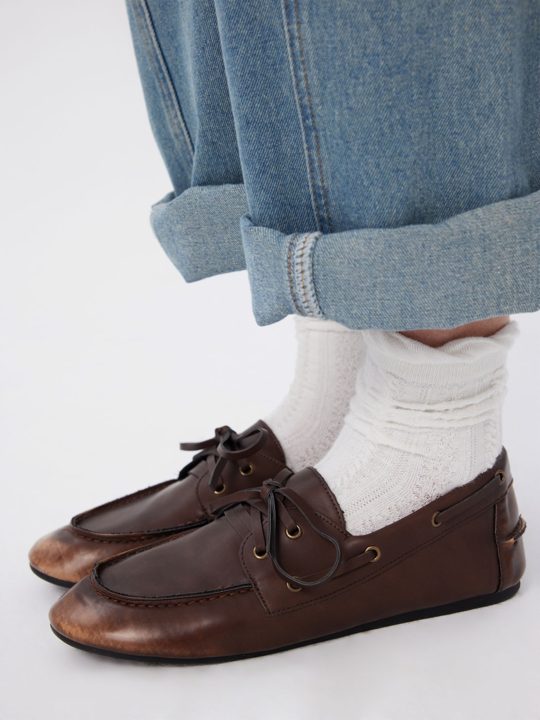 DISTRESSED FAUX LEATHER LOAFERS