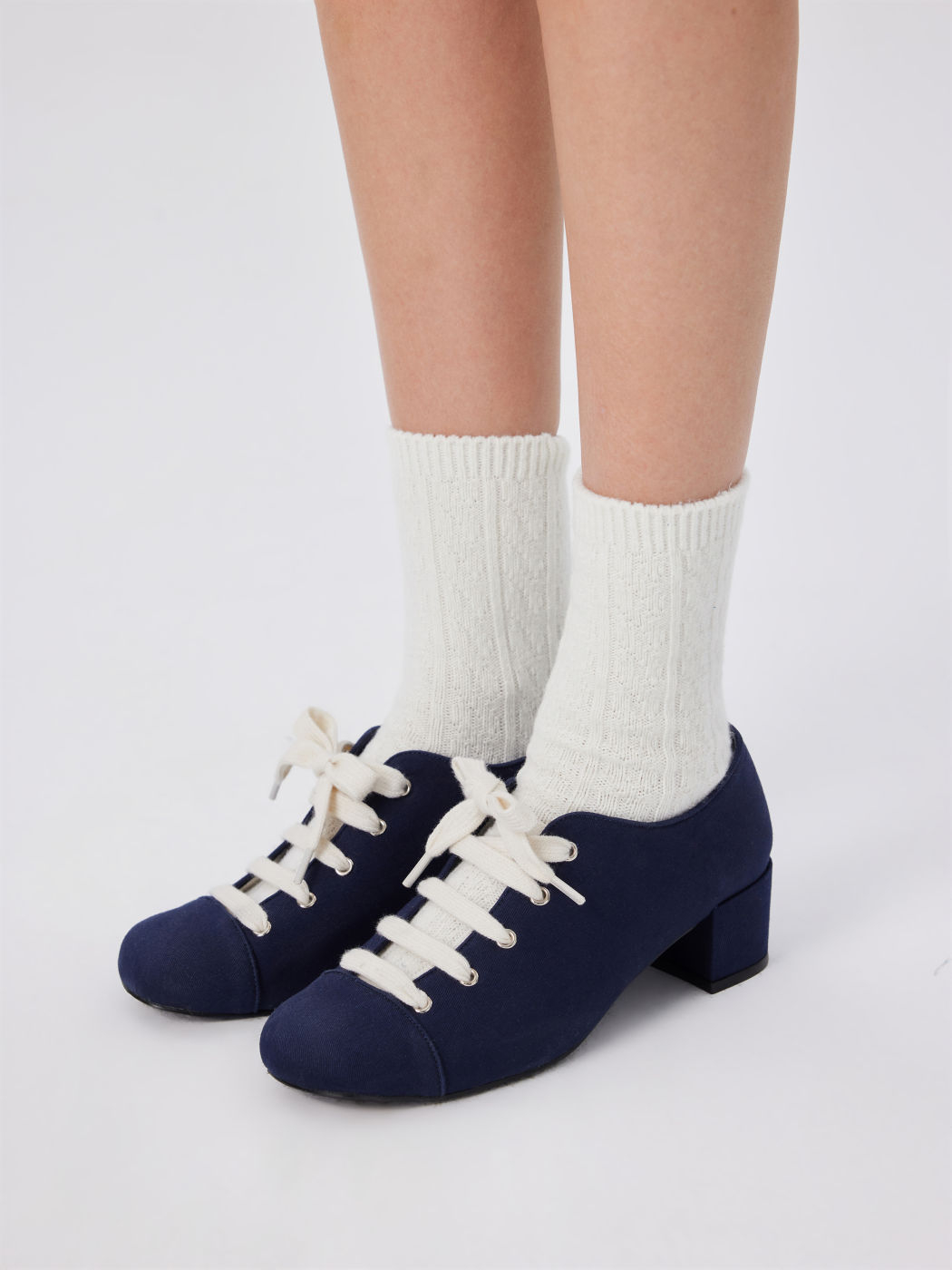 LACE-UP SQUARE TOE CHUNKY HEELED DENIM MARY JANE SHOES