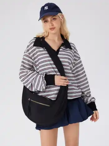 HALF MOON ADJUSTABLE STRAP NYLON CROSSBODY BAG