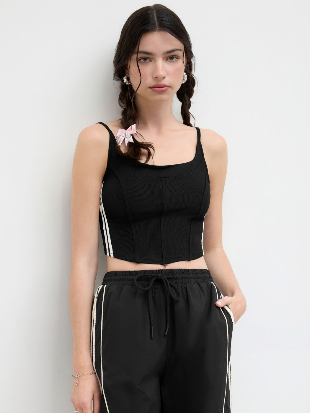 High Stretch Side Stripe Crop Cami Top