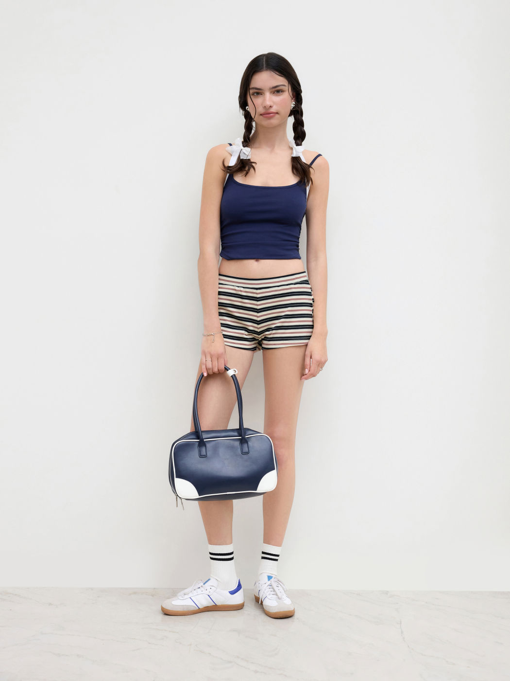 Mid Rise Stripe Micro Shorts