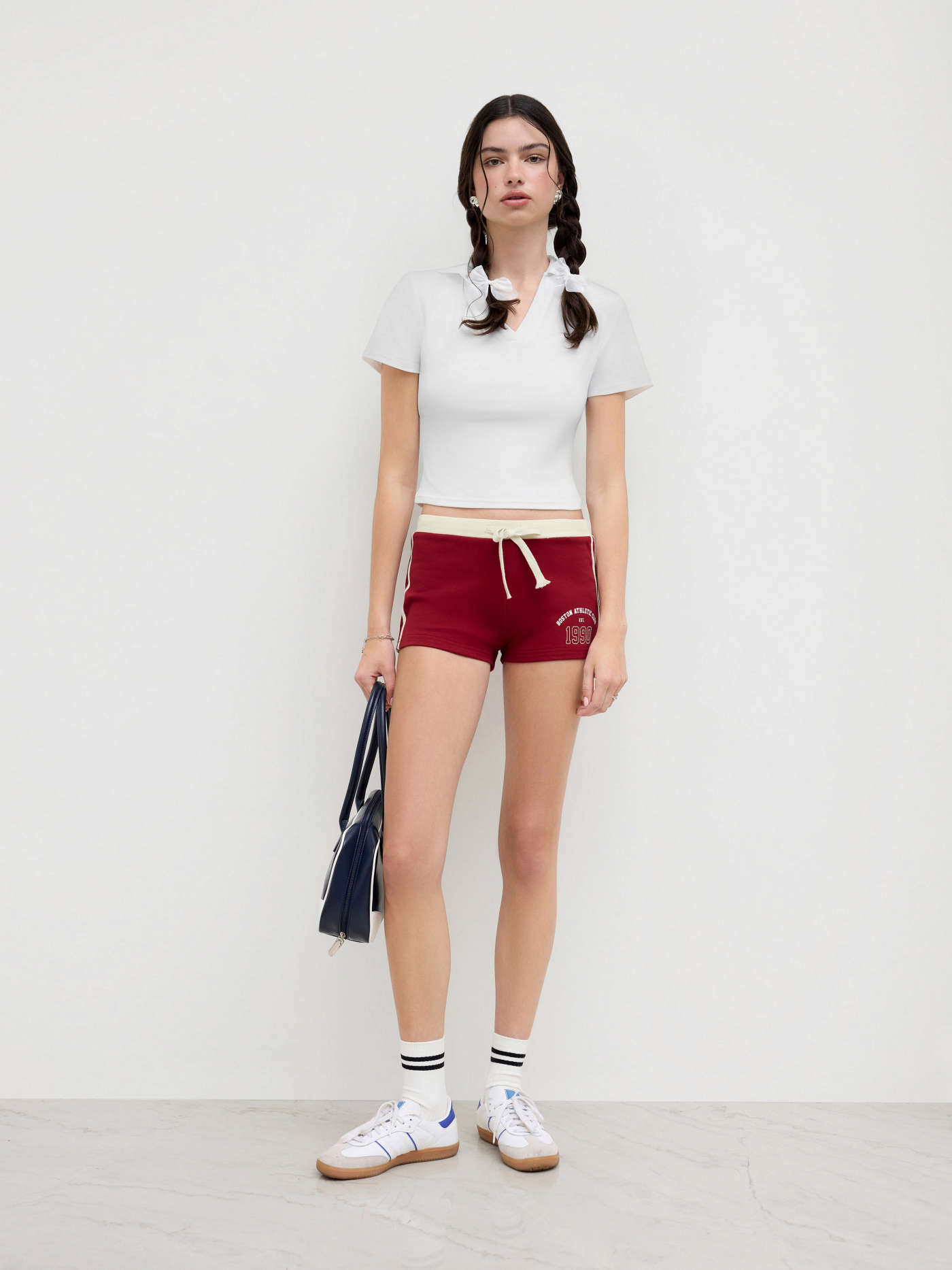 Knit Fabric Collar Solid Short Sleeve Tee For Daily Casual