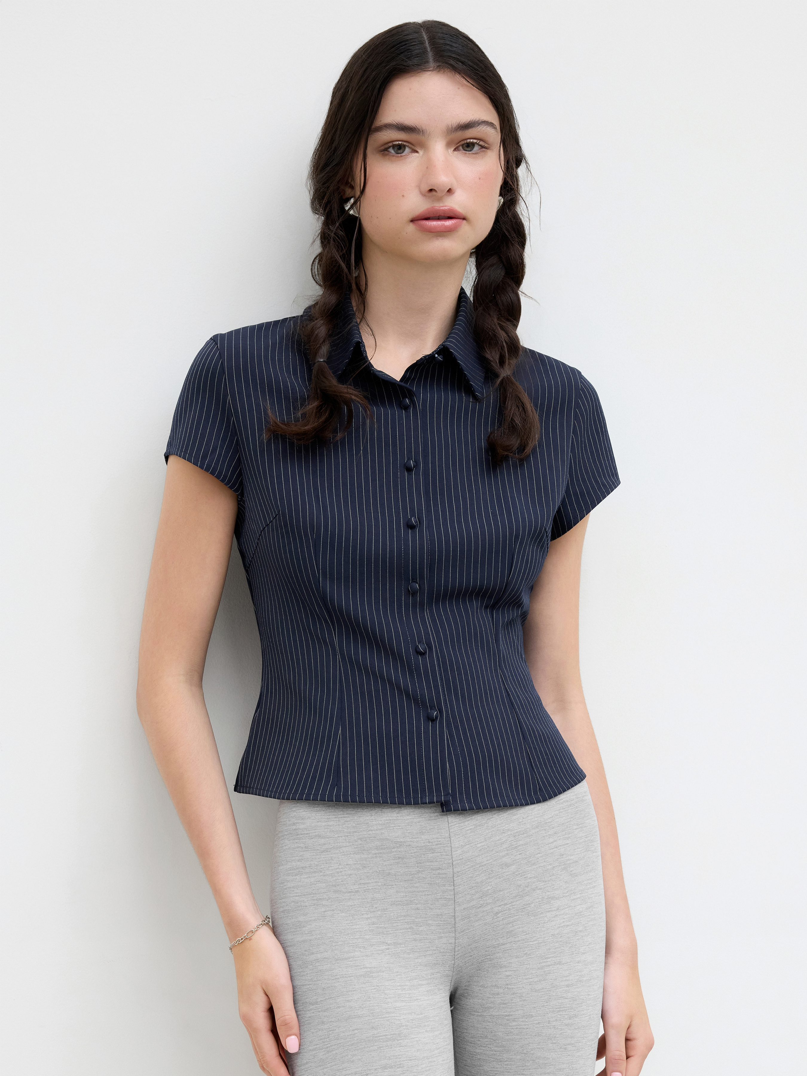 Woven Collar Stripe Short Sleeve Shirt For School