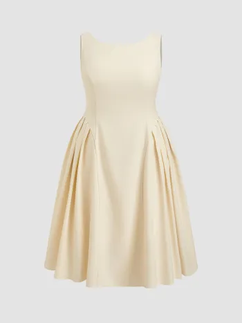 Linen-blend Boat Neck Backless Ruffle Hem Midi Dress Curve & Plus