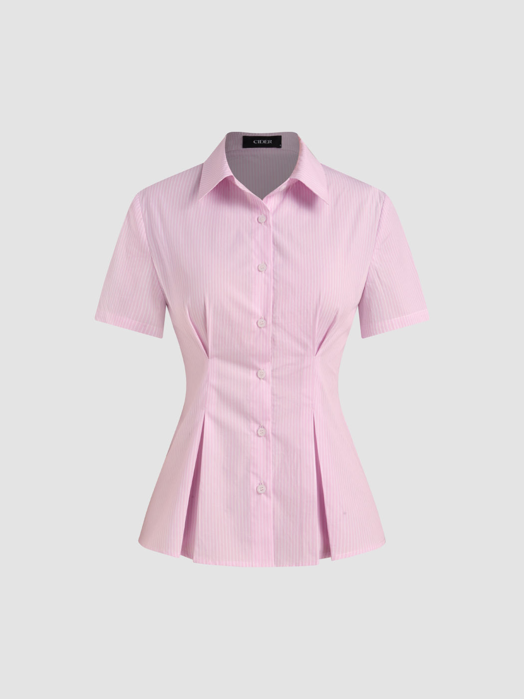 Camisa de rayas con cuello y cinto de 100% algodón
