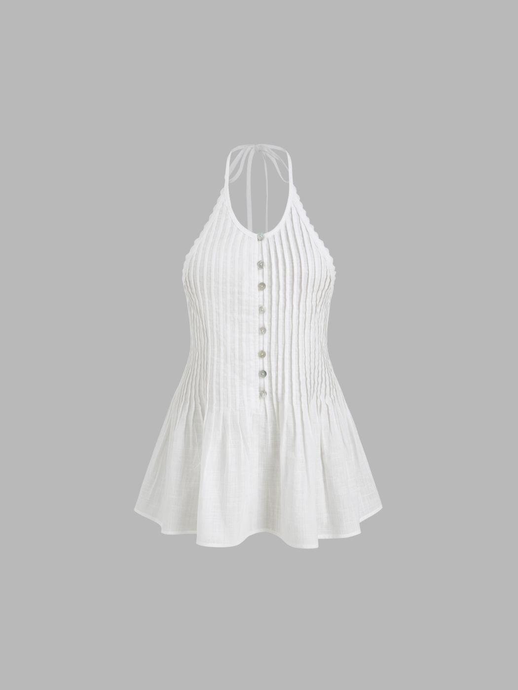 100% Cotton Halter Neckline Pleated Ruffle Top & Mid Rise Elastic Waist Shorts Set