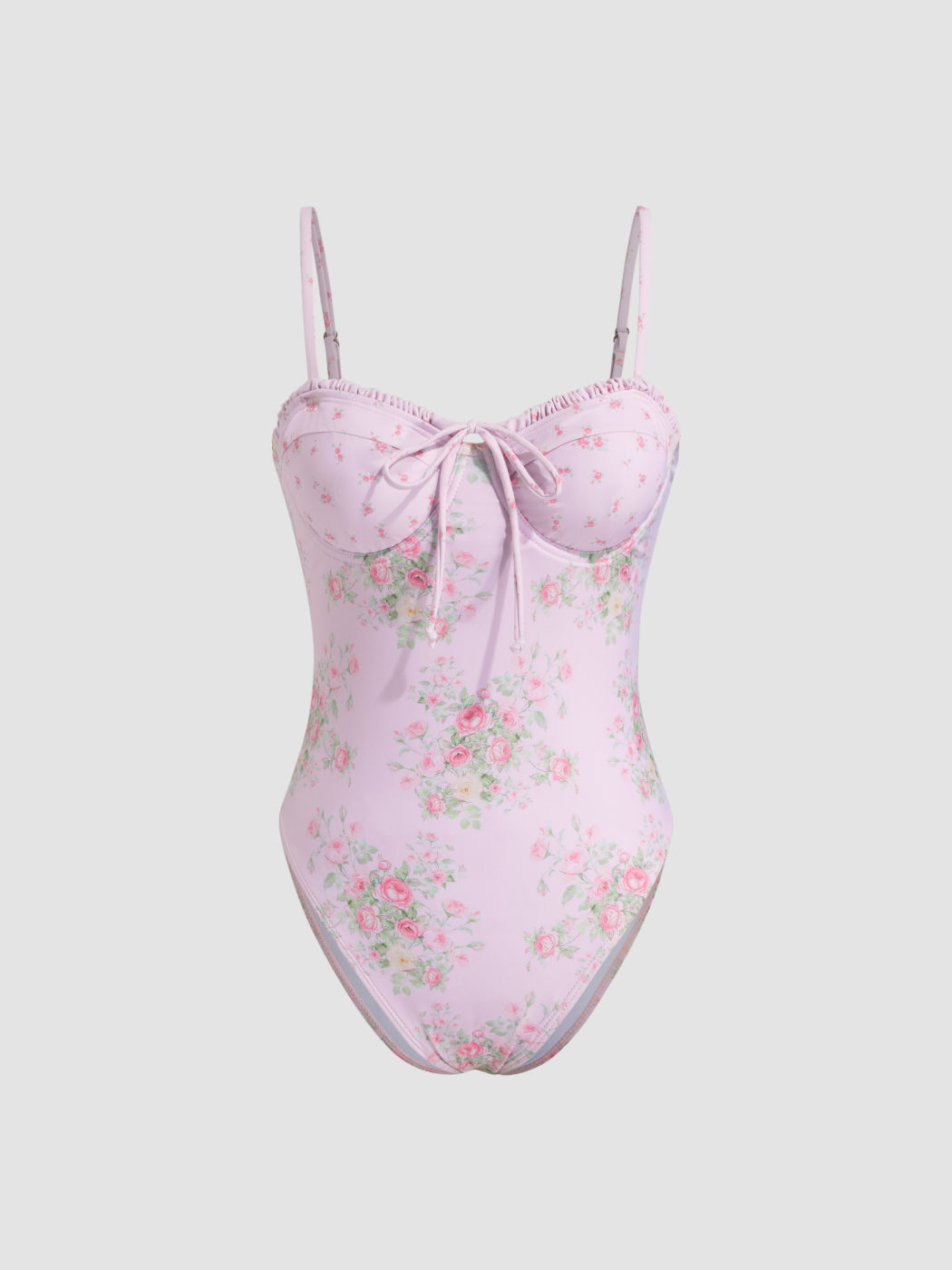 Shaping V-neck Floral Knotted One Piece Swimsuit