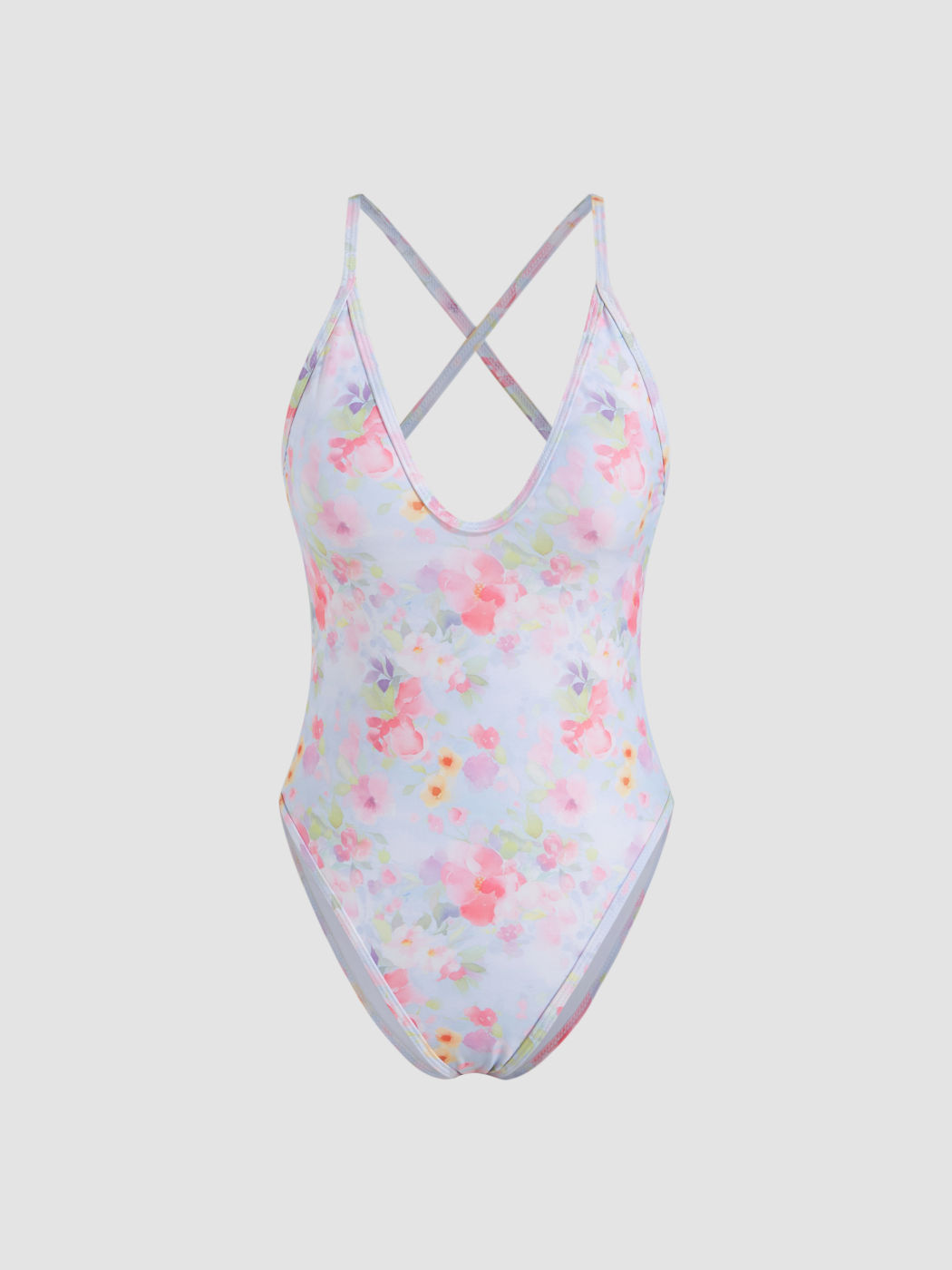 Shaping V-neck Floral Criss Cross Knotted One Piece Swimsuit