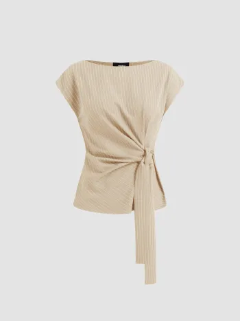 Boat Neck Stripe Knotted Oversized Top