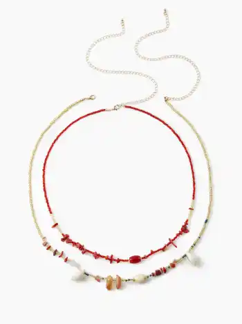 DOUBLE-LAYERED SHELL & STONE & BEAD WAIST CHAIN