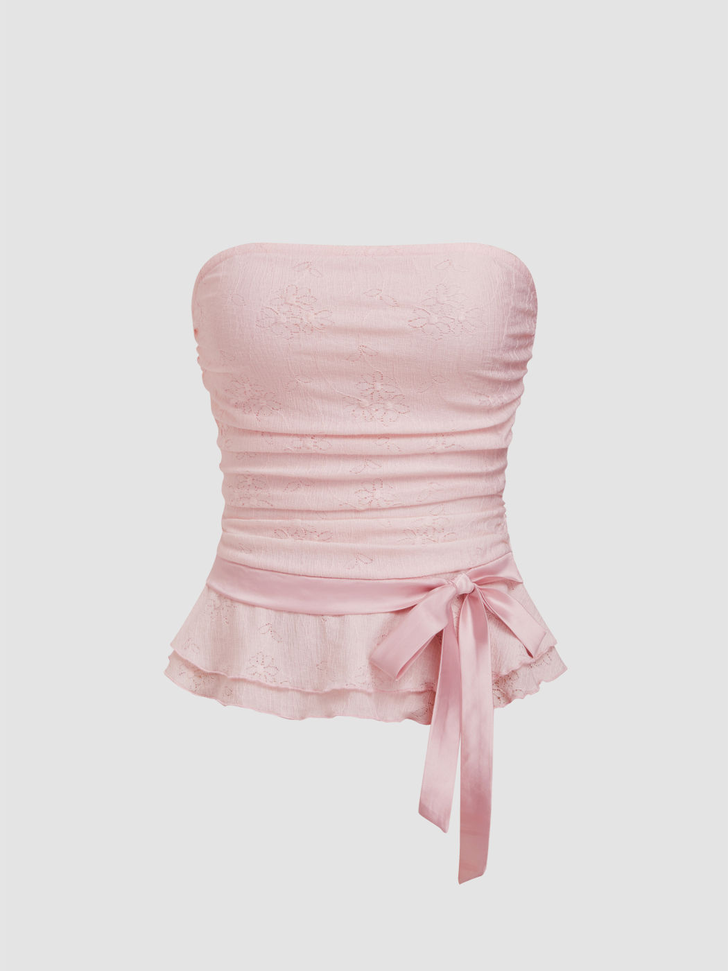Lace Lettuce Trim Bowknot Ruched Bandeau Top