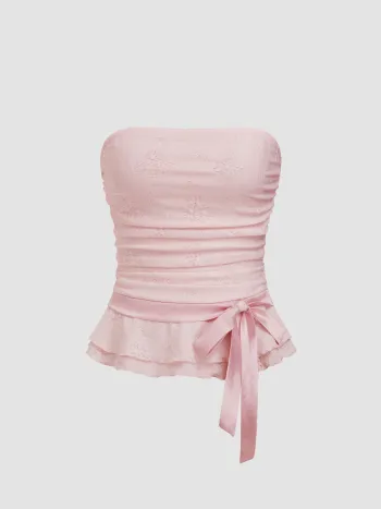 Spitzen-Salatrand-Bowschlaufe-Rusche-Bandeau-Oberteil