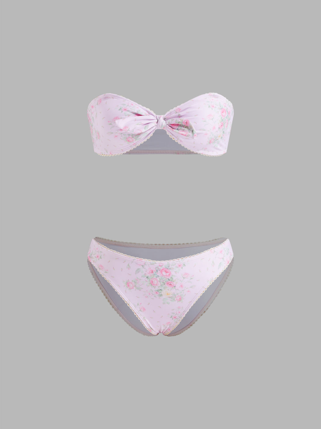 Adjustable Straps Sweetheart Floral Lace Trim Bandeau Cheeky Bikini Set