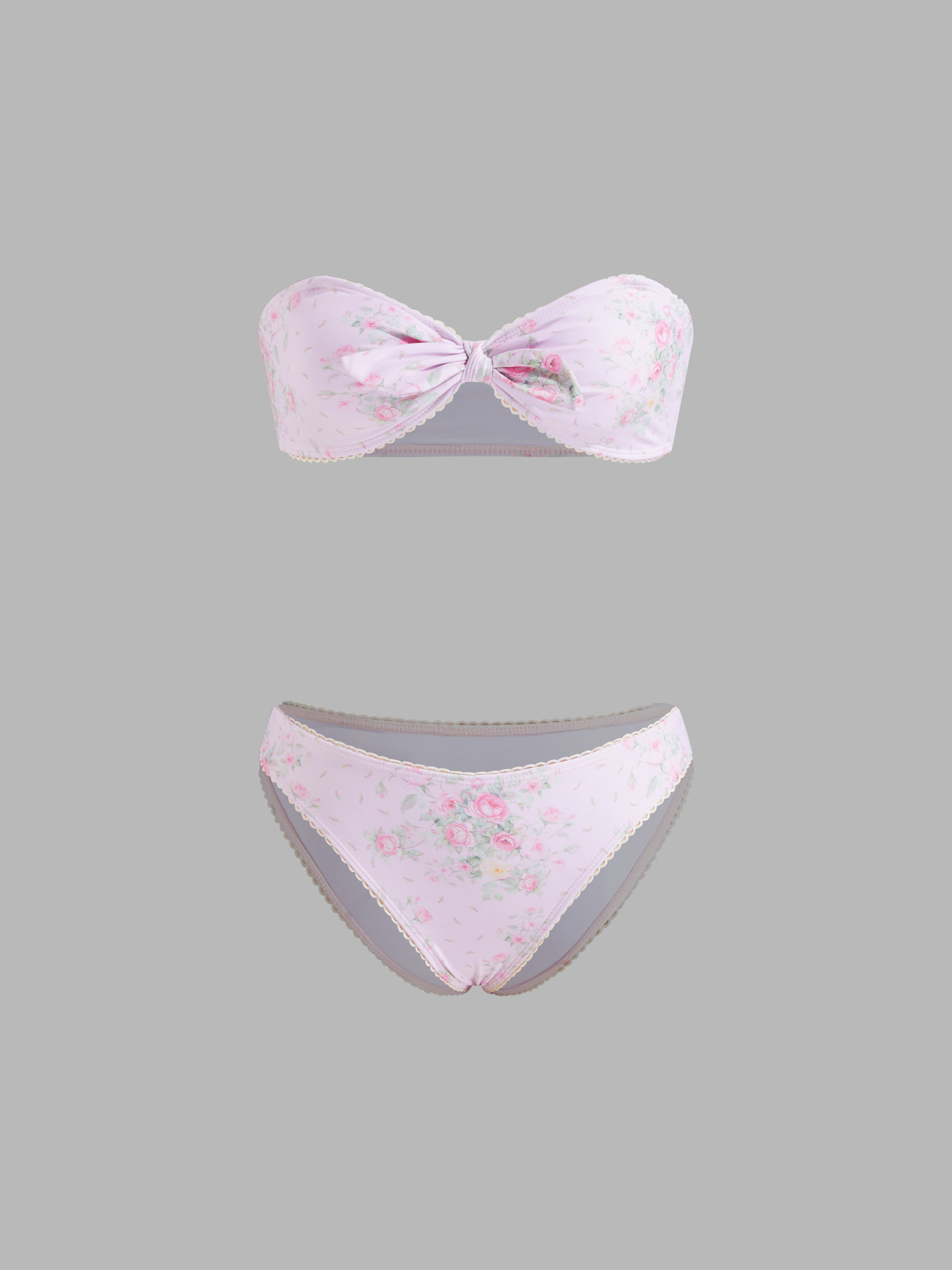 Adjustable Straps Sweetheart Floral Lace Trim Bandeau Cheeky Bikini Set