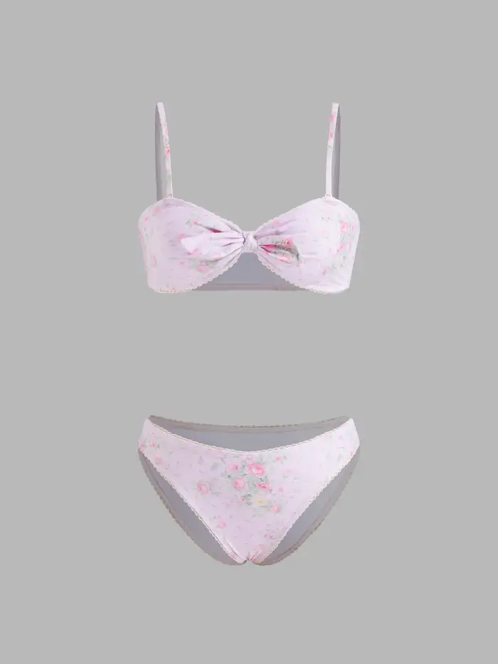 U-neckline Floral Bracelet Cheeky Bikini Set
